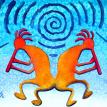 TWIN KOKOPELLI 5x10 watercolor, framed 11x16 $350
